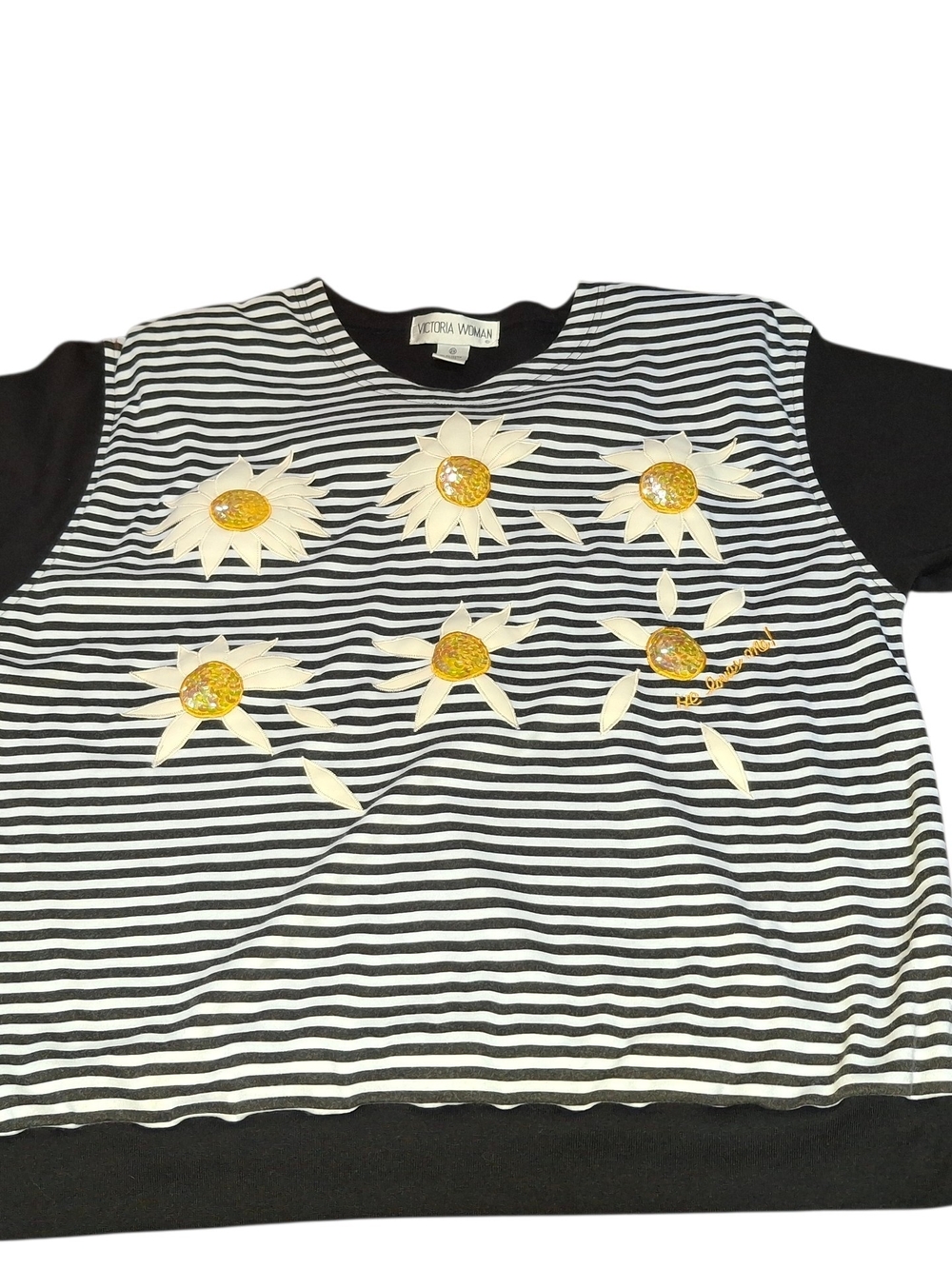 Vintage Victoria Harbour Floral Applique Sequin Short Sleeve Size 2x